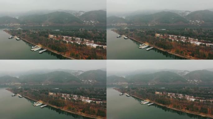 韩国首尔南美岛日出冬季鸟瞰图