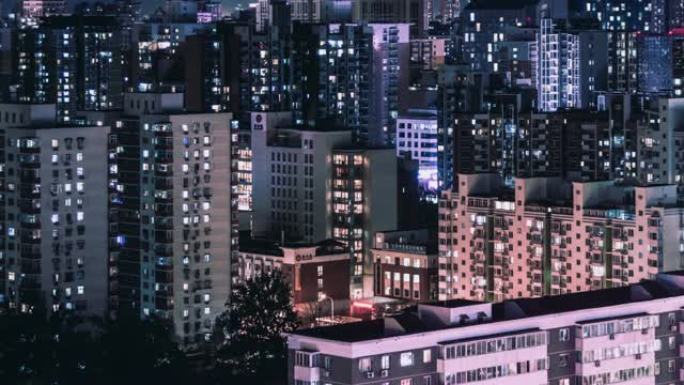 T/L HA住宅楼，晚上窗户闪烁/中国北京
