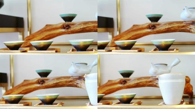 中国茶杯和茶壶茶杯特写空境拍摄