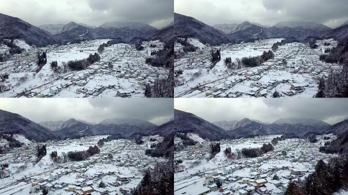 日本长野山内冬季雪的鸟瞰图