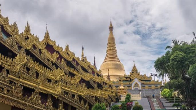 缅甸仰光的大金塔宫殿房屋金碧辉煌尖顶建筑