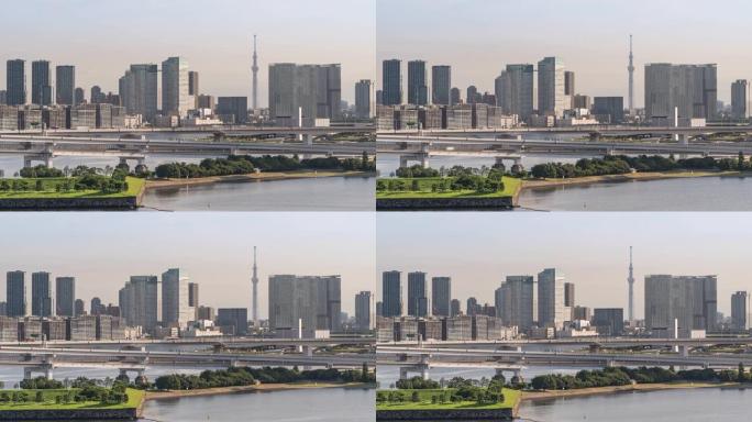 延时: 东京彩虹桥与东京晴空塔和日本天空