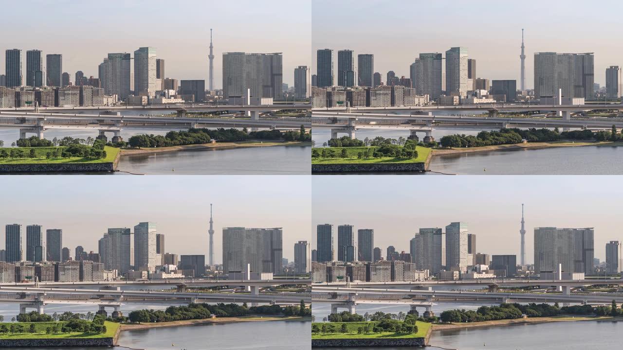 延时: 东京彩虹桥与东京晴空塔和日本天空