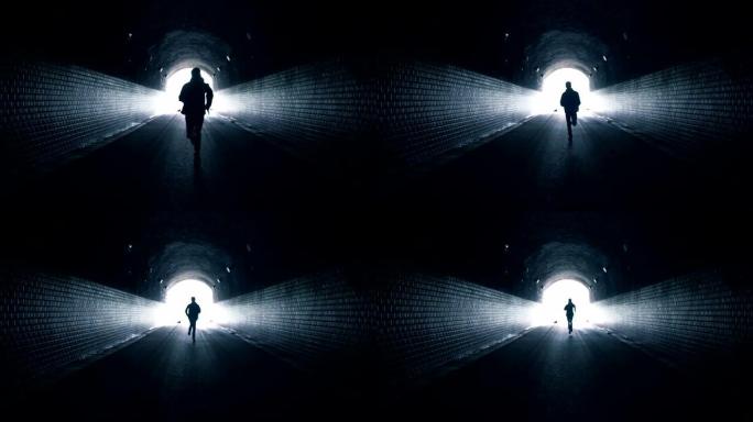 男子在黑暗的隧道中奔跑