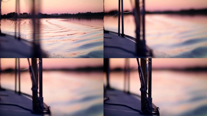 日落湖上的帆船日落海边岸边