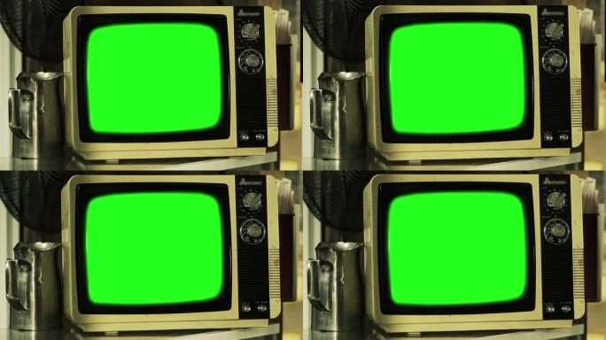绿屏老式电视。老电视上世纪
