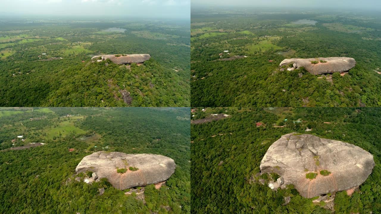 WS鸟瞰图郁郁葱葱的绿色景观和崎，岩石山顶，斯里兰卡