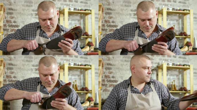鞋匠在制作鞋底时切割过多的橡胶
