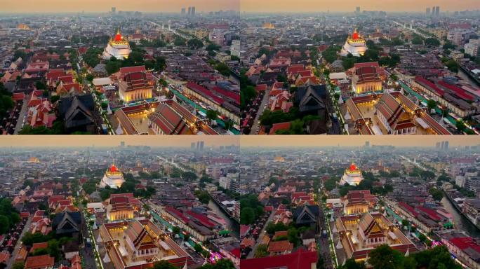 曼谷的Wat Saket(Phukhao Thong) 无人机的鸟瞰图-金山寺