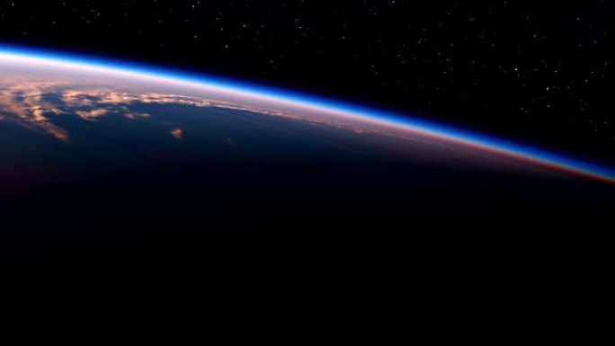 4K.旭日下的大飓风。从太空看到地球的惊人景色。逼真的3d动画。