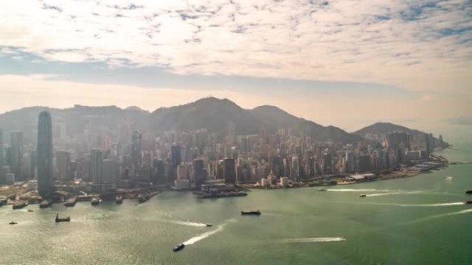 延时: 香港中环市区的鸟瞰图