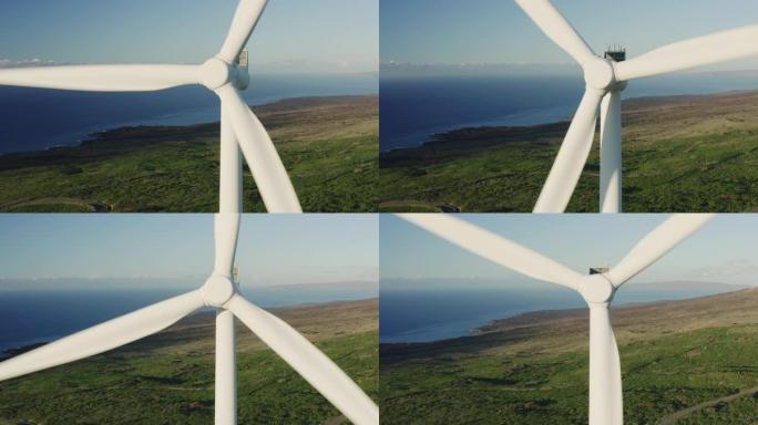 风力涡轮机旋转的鸟瞰图