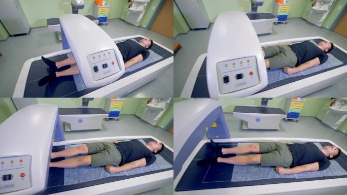 MRI, CT, PET扫描仪工作。在医院做断层扫描，特写。
