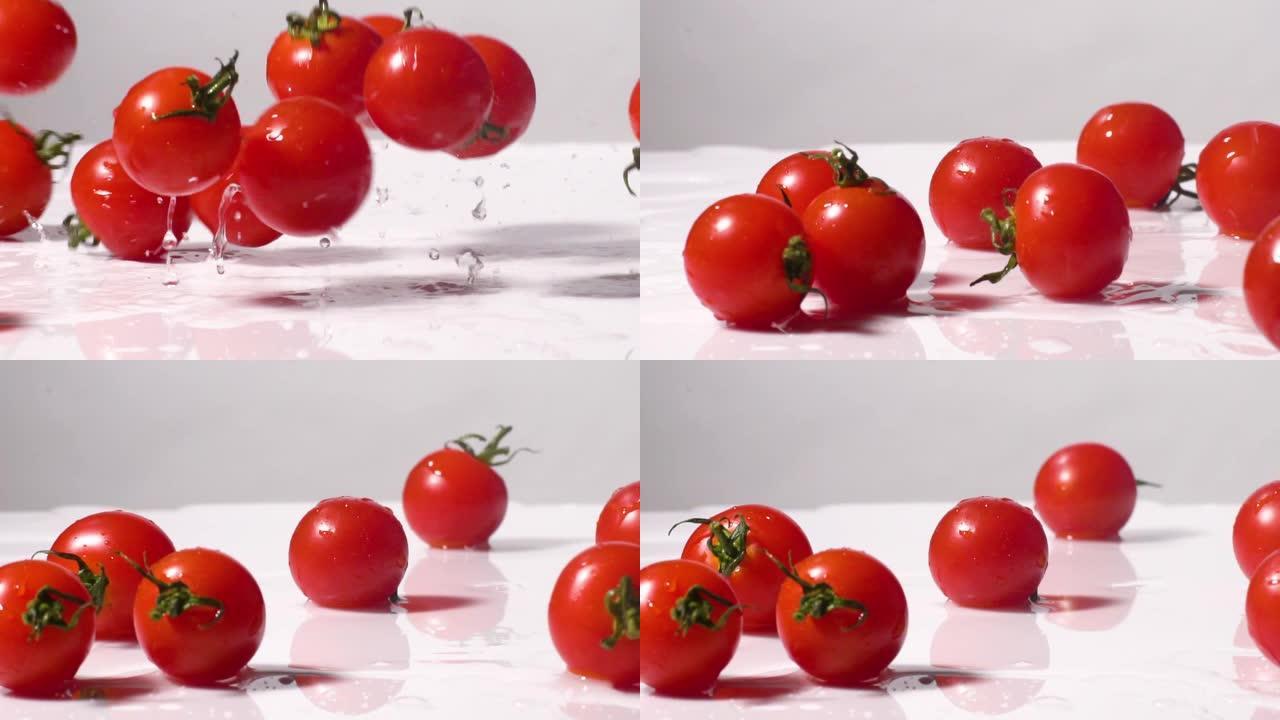 番茄掉落飞溅的慢动作