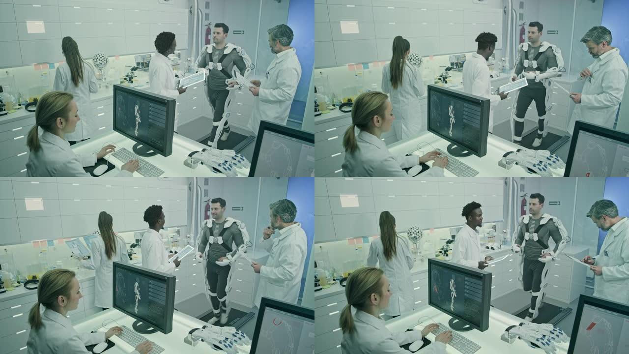 在实验室从事动力外骨骼项目的科学家。