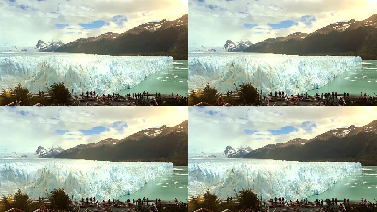 阿根廷洛斯冰川国家公园佩里托莫雷诺冰川的游客。