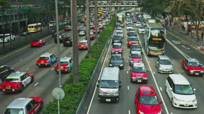 放大香港交通视频车流航拍下班高峰期