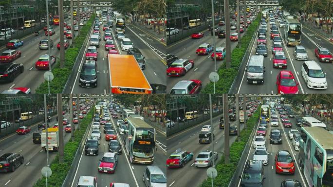 放大香港交通视频车流航拍下班高峰期
