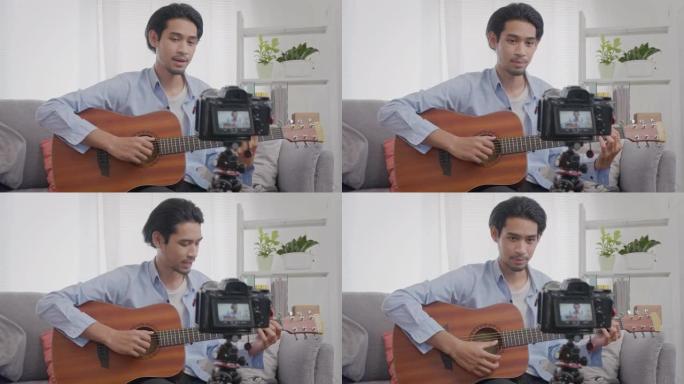 亚洲男子在线教吉他