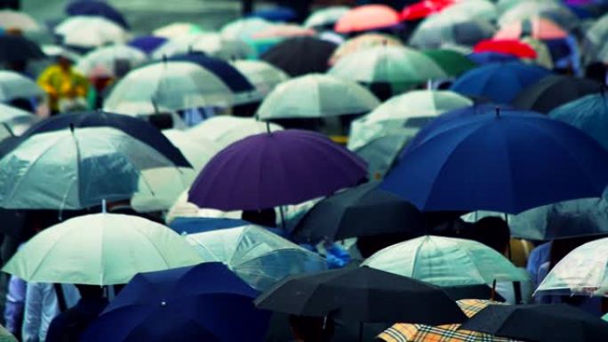 日本商人上午上班打伞下雨天