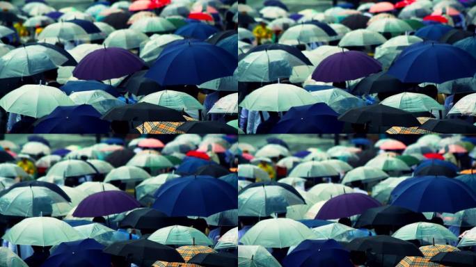 日本商人上午上班打伞下雨天