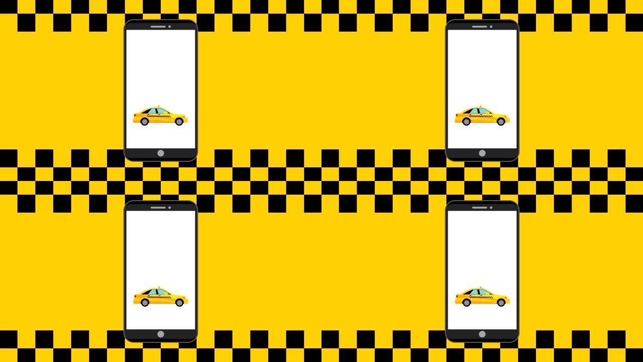 带出租车服务应用视频的智能手机