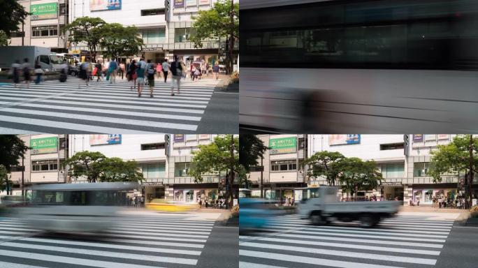 日本福冈市区天神的延时游客拥挤和交通