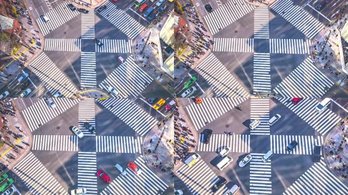 4K，日本东京银座区十字路口的延时交通和人群