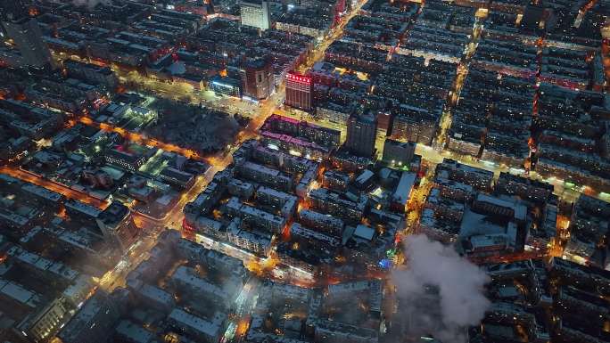 辽宁沈阳青年大街航拍夜景城市街道马路