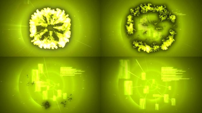 绿色背景上的爆炸科幻计算机爆炸