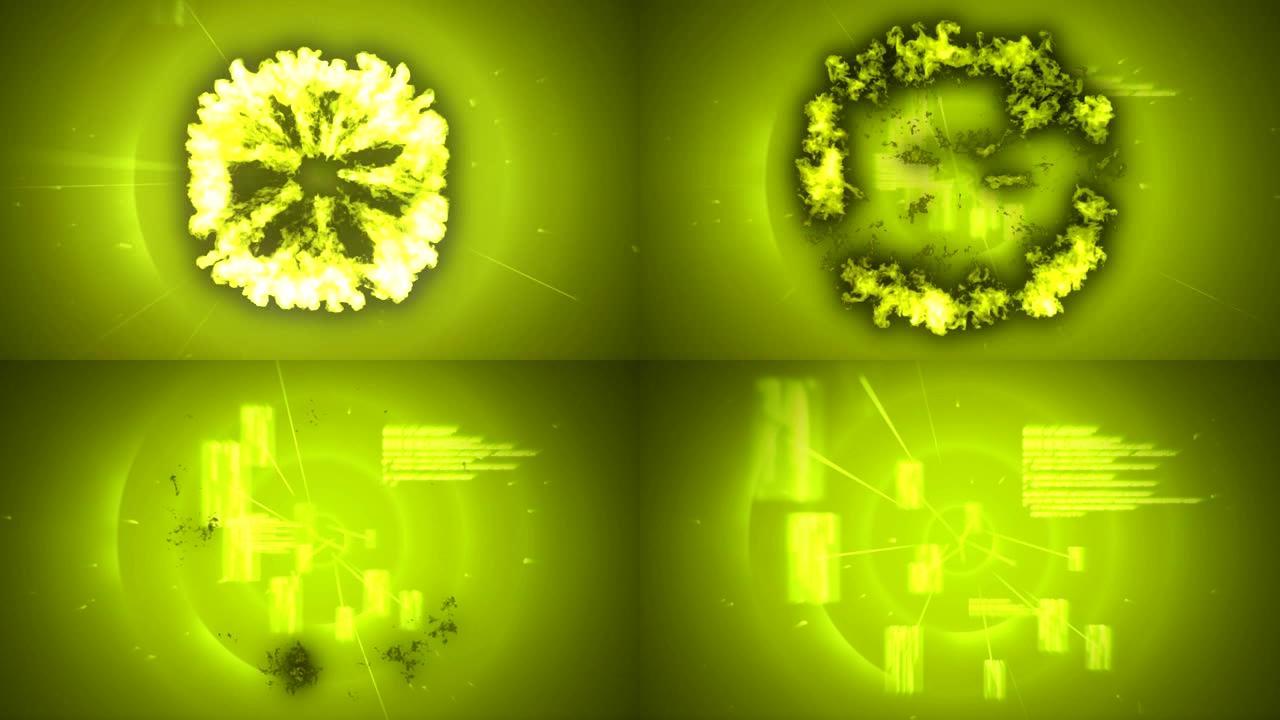 绿色背景上的爆炸科幻计算机爆炸