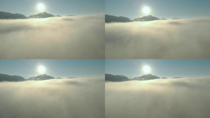 早上无人机飞越迷雾山。