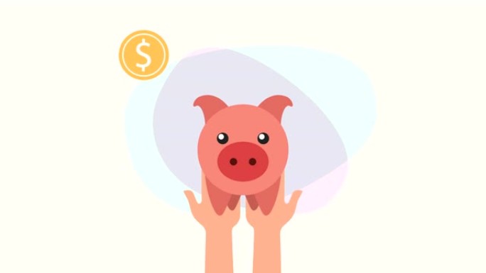 用硬币钱举起小猪储蓄美元
