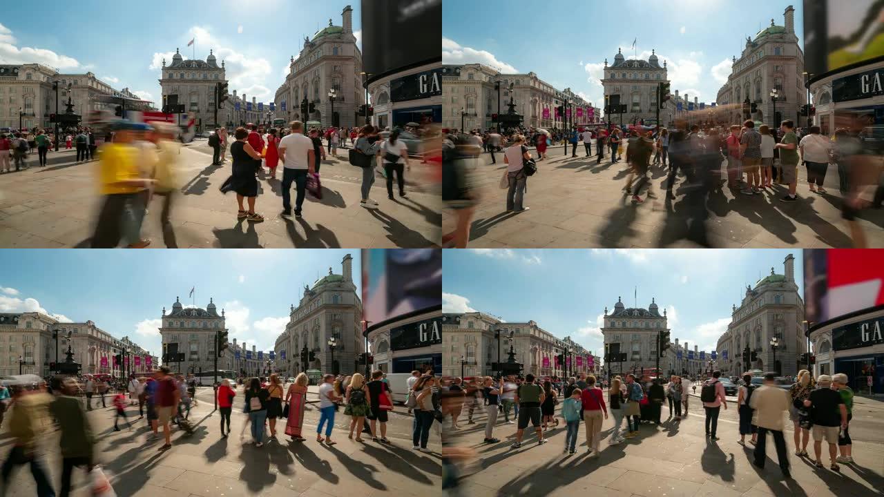 延时: 英国伦敦皮卡迪利广场市中心的行人通勤人群
