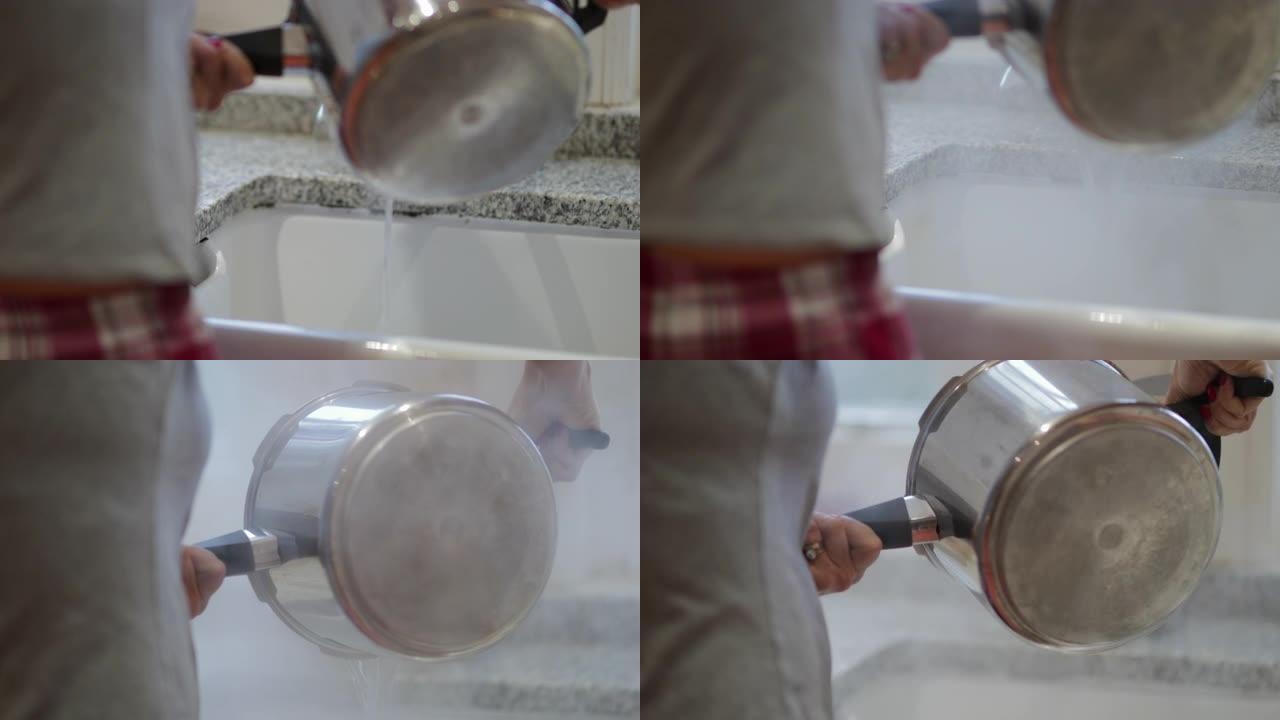 排干热水刷锅洗刷视频素材