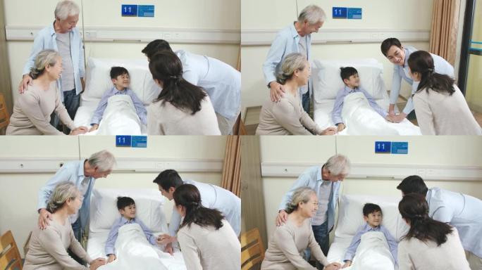 亚洲父母和祖父母在医院探望孩子