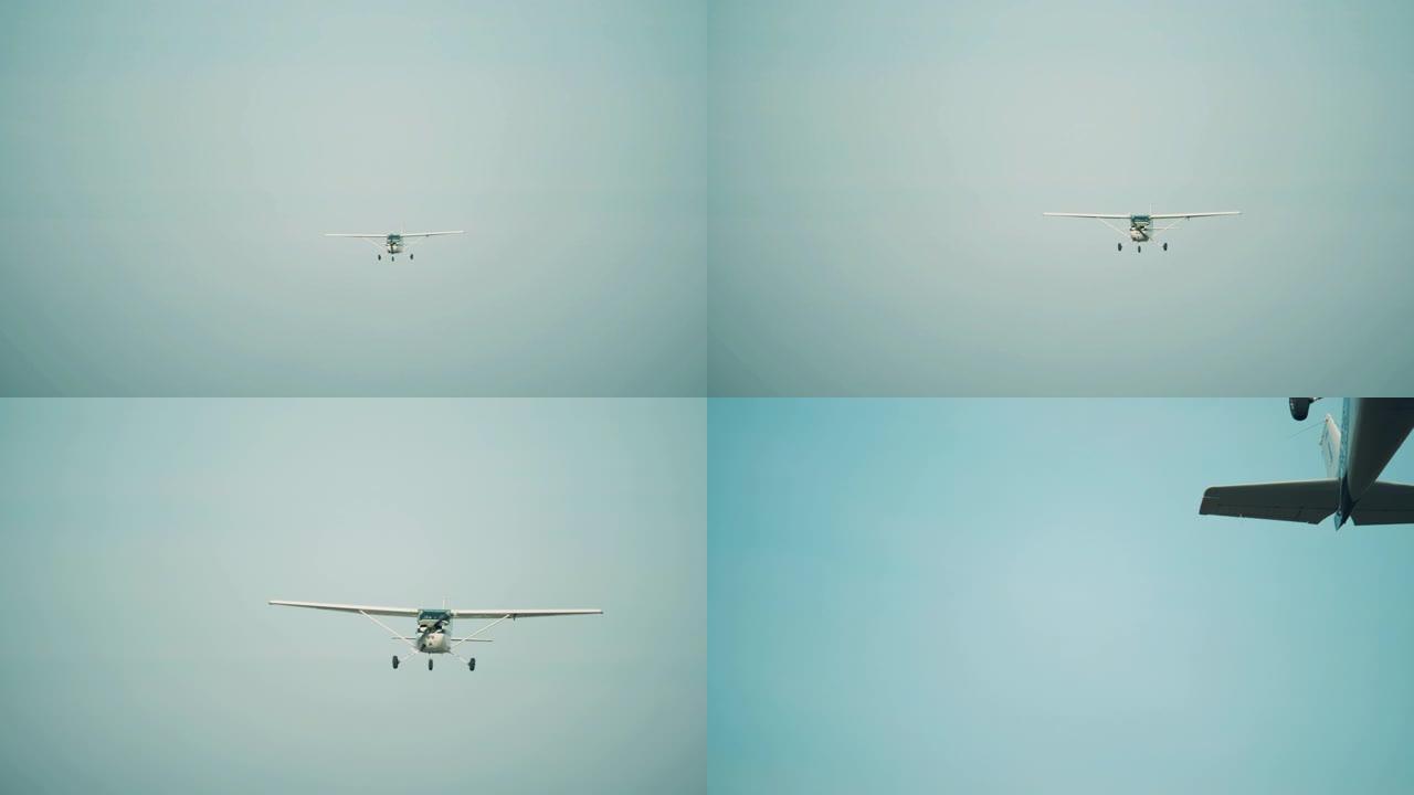 小型飞机正在穿越阴沉的天空