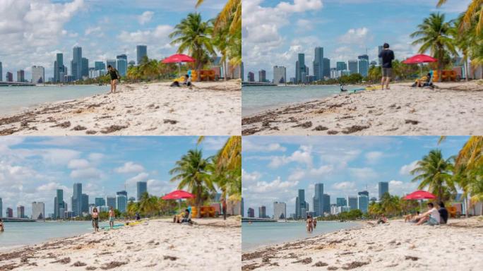 美国佛罗里达州迈阿密阳光城海滩上的MS Time lapse游客