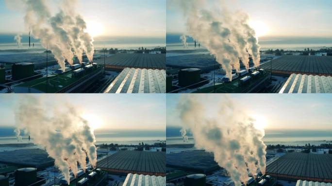 现代化工厂的工业管道。排放、生态问题概念。