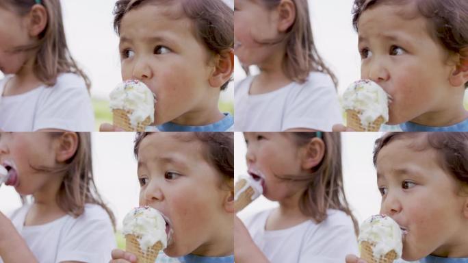 孩子们吃冰淇淋