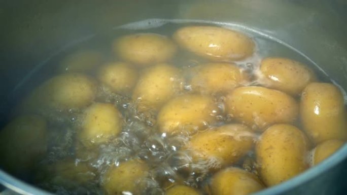 在锅里煮沸的土豆