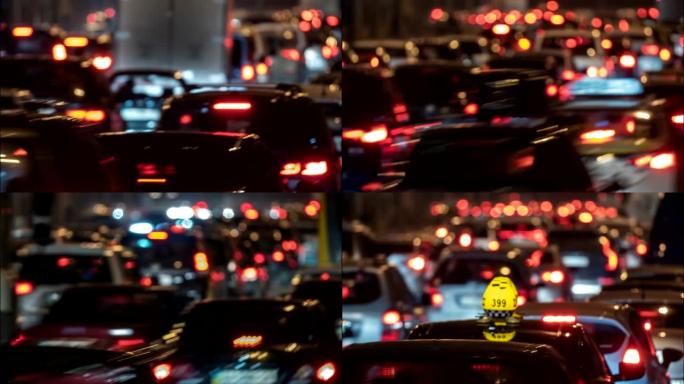 夜间城市交通堵塞的时间流逝，高峰时间。4K UHD