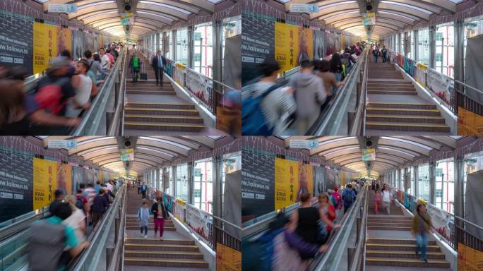 延时: 香港市区中环-半山区自动扶梯的行人拥挤