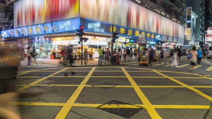 香港旺角夜市行人拥挤的4k时间流逝