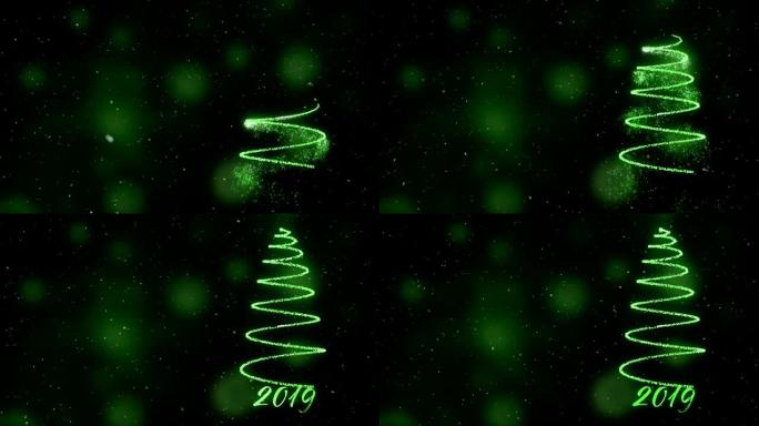绿色的2019和圣诞树