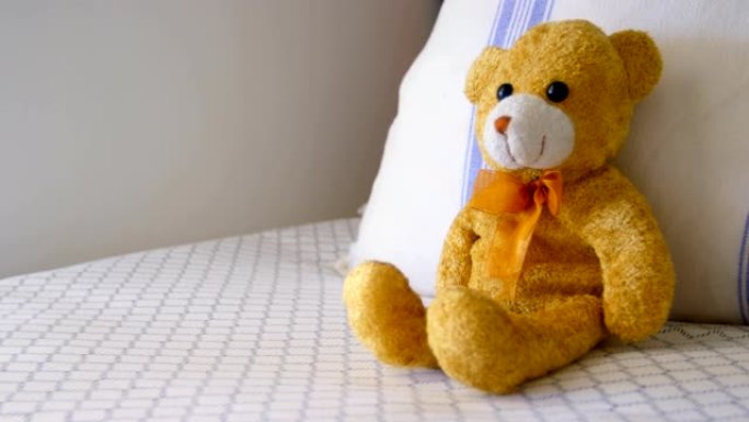 家里4k卧室床上的泰迪熊