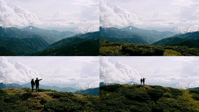 两人站在美丽的山上