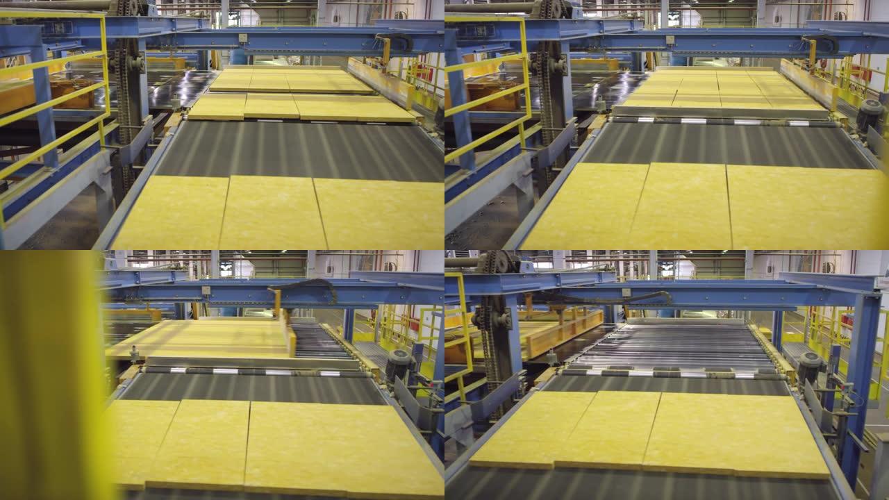 在自动化生产线上移动的矿棉切板