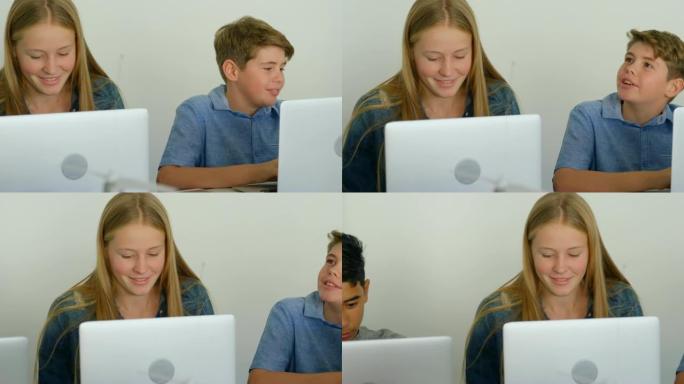 在培训学院使用笔记本电脑的孩子4k