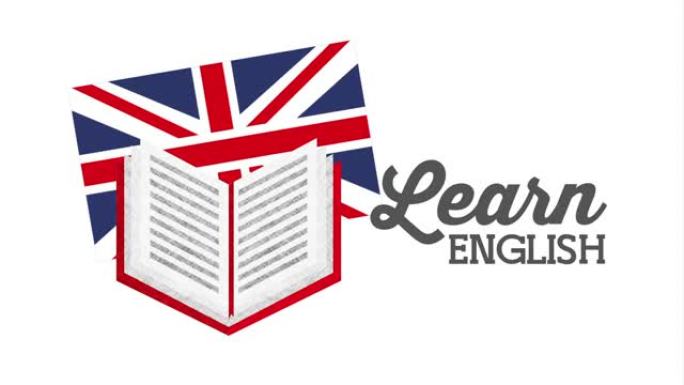 带英国国旗的书学习英语动画
